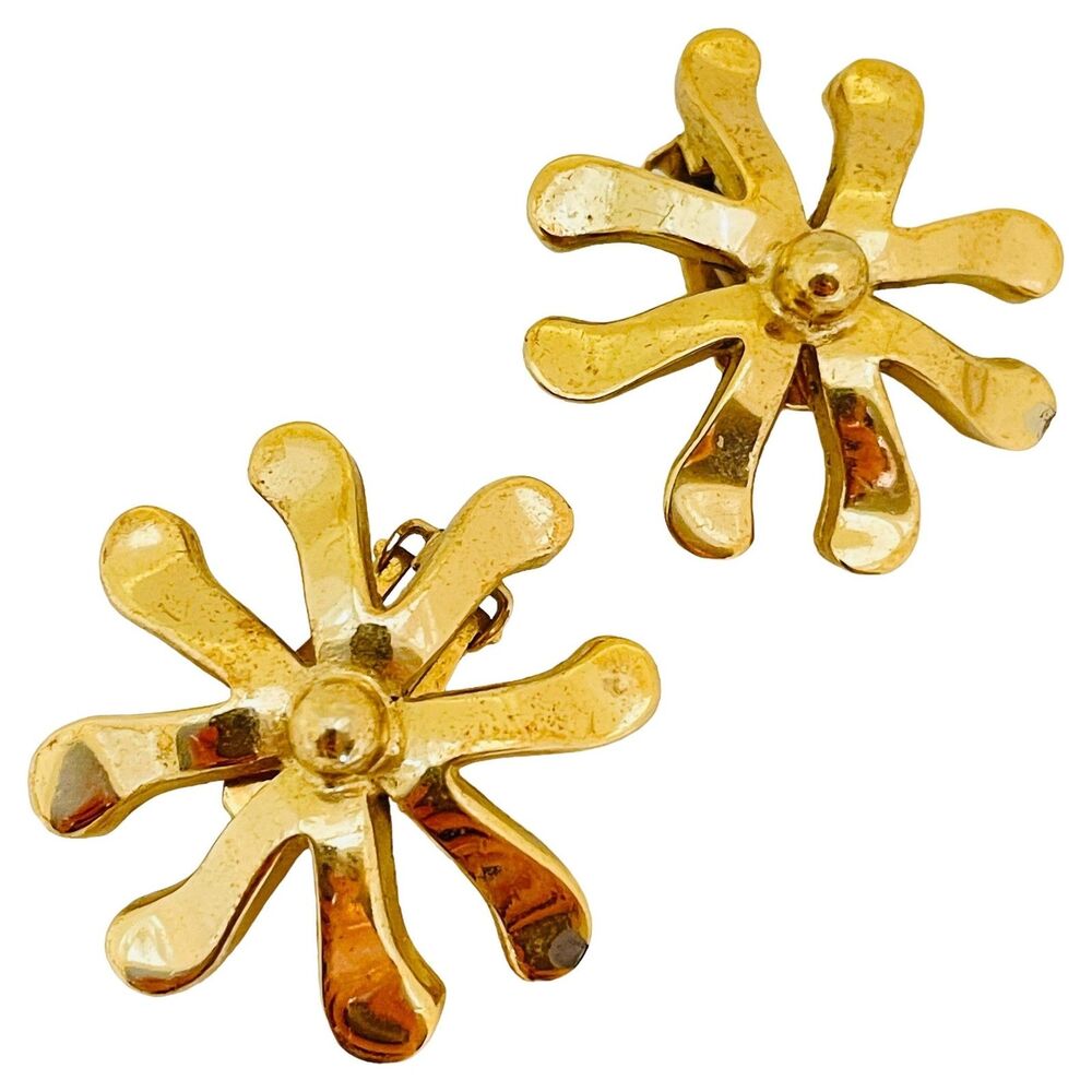 BERGERE signed vintage gold tone designer post earrings